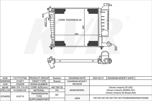CITROEN HATCHBACK,1991-2005 KFX (TU3JP) RADIATOR