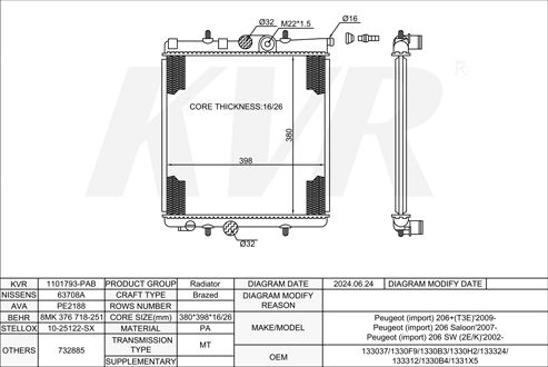 PEUGEOT HATCHBACK,2009- KFT (TU3A) RADIATOR
