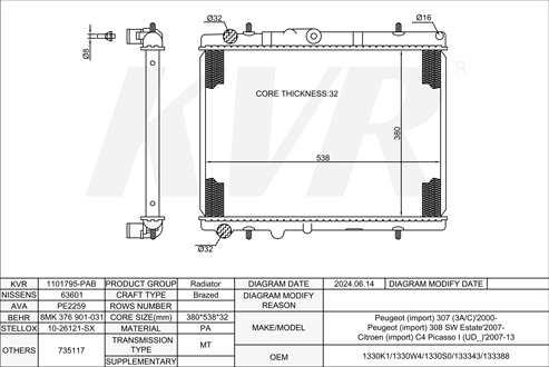PEUGEOT HATCHBACK,2000- RFJ (EW10A) RADIATOR