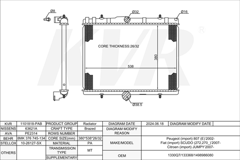 PEUGEOT MPV,2002- RHH (DW10CTED4) RADIATOR