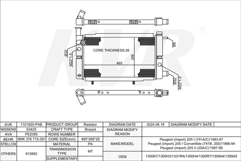 PEUGEOT HATCHBACK,1983-87 150H (XY8) RADIATOR