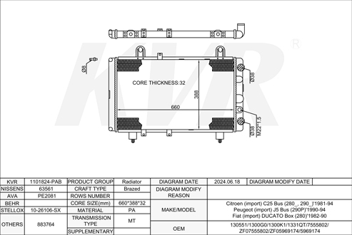PEUGEOT BUS,1990-94 170D (XN1TACP) RADIATOR
