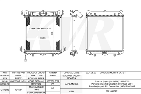 PORSCHE CONVERTIBLE,1998-2005 M 96.04 RADIATOR