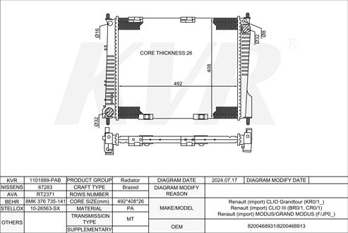 RENAULT HATCHBACK,2005- K4M 801 RADIATOR