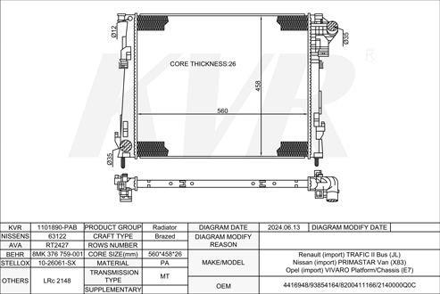 RENAULT BUS,20001- M9R 782 RADIATOR