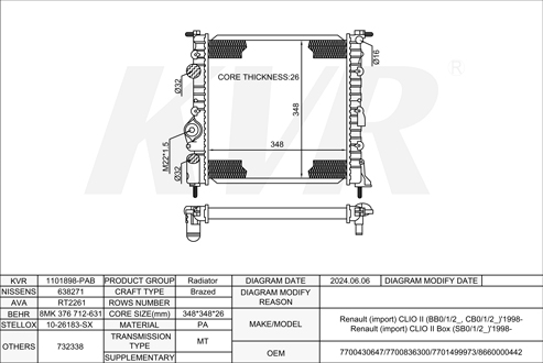 RENAULT HATCHBACK,1998- D7F 766 RADIATOR