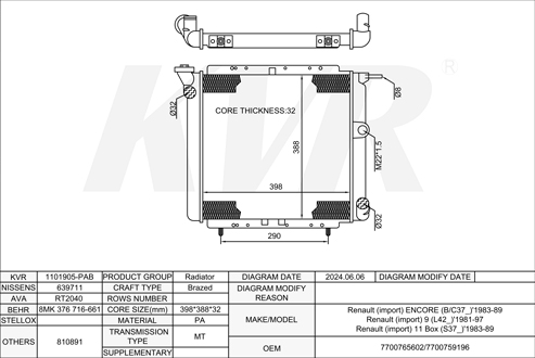 RENAULT HATCHBACK,1983-89 F8M 730 RADIATOR