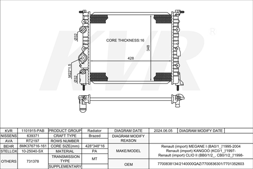 RENAULT HATCHBACK,1995-2004 K4M 708 RADIATOR