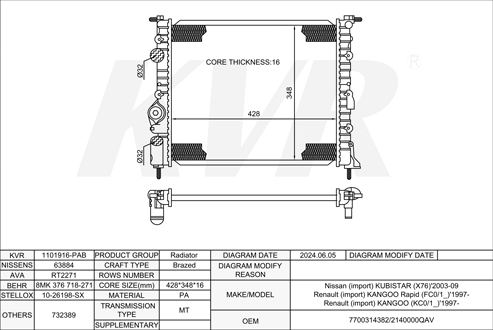 RENAULT MPV,1997- D7F 746 RADIATOR