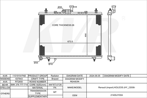 RENAULT Closed Off-Road Vehicle,2008- M9R 866 RADIATOR