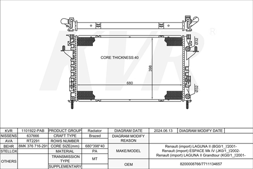 RENAULT HATCHBACK,2001- L7X 731 RADIATOR