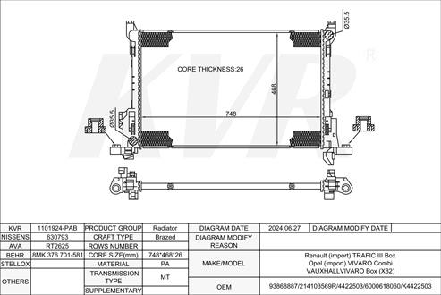 RENAULT BOX,2014- R9M 450 RADIATOR