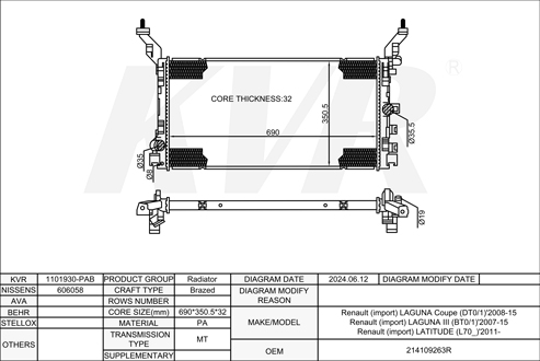 RENAULT COUPE,2008-15 M9R 744 RADIATOR
