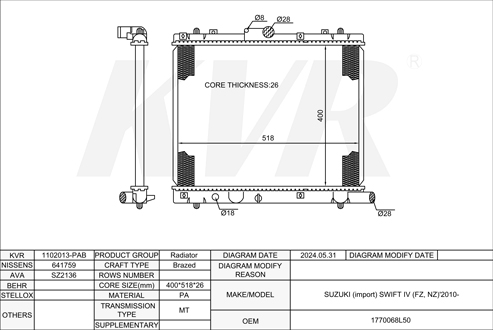SUZUKI HATCHBACK,2010- D13A RADIATOR