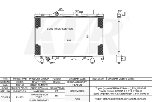 TOYOTA HATCHBACK,1992-97 4A-FE RADIATOR