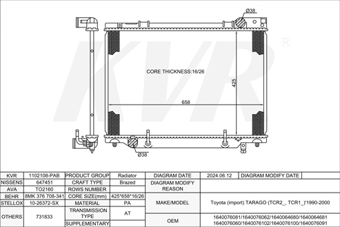 TOYOTA MPV,1990-2000 2TZ-FE RADIATOR