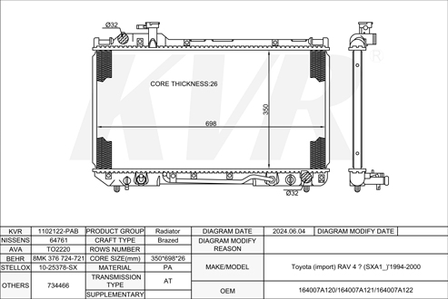 TOYOTA Closed Off-Road Vehicle,1994-2000 3S-FE RADIATOR