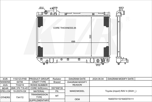 TOYOTA Closed Off-Road Vehicle,1994-2000 3S-FE RADIATOR