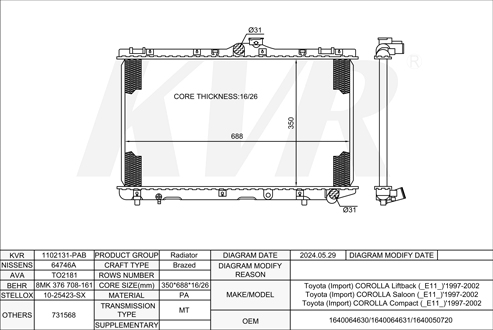 TOYOTA HATCHBACK,1992-97 2C-E RADIATOR