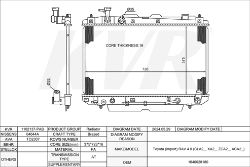 TOYOTA Closed Off-Road Vehicle,2000-05 1AZ-FE RADIATOR