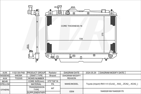 TOYOTA Closed Off-Road Vehicle,2000-05 1AZ-FE RADIATOR