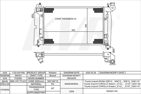 TOYOTA HATCHBACK,2001-07 2ZZ-GE RADIATOR