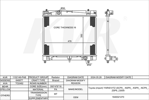 TOYOTA HATCHBACK,2005- 1NZ-FE RADIATOR
