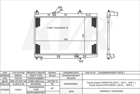 TOYOTA HATCHBACK,1999-2005 1ND-TV RADIATOR