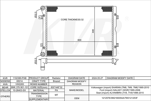 VOLKSWAGEN MPV,1995-2010 ASZ RADIATOR