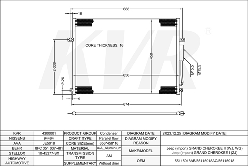 JEEP Closed Off-Road Vehicle,1998-2005 EVA CONDENSER