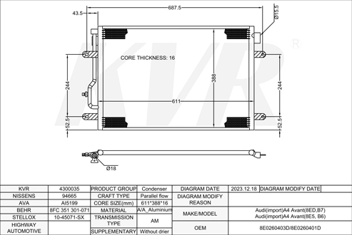 AUDI SALOON,2000-04 BBJ CONDENSER