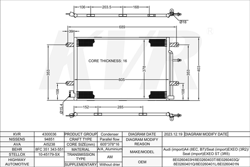 AUDI SALOON,2000-04 BEX CONDENSER