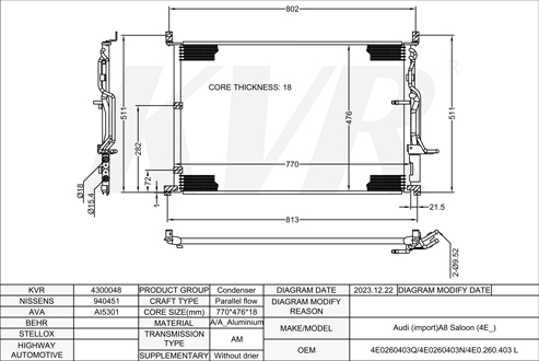 AUDI SALOON,2002-10 BTE CONDENSER