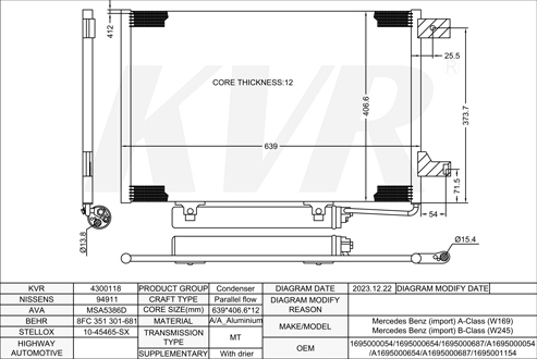 BENZ HATCHBACK,2004-12 M 266.940 CONDENSER