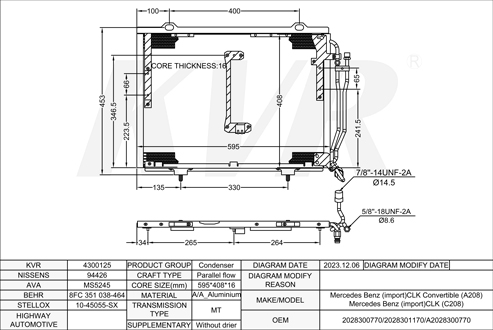 MERCEDES BENZ CONVERTIBLE,1998-2002 M 111.982 CONDENSER