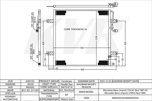 MERCEDES BENZ BUS,1987-92 OM 364.913 CONDENSER