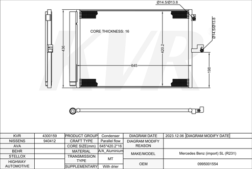 MERCEDES BENZ CONVERTIBLE,2012- M 278.927 CONDENSER
