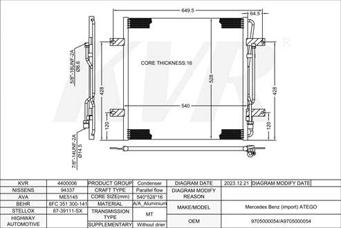 MERCEDES BENZ,1998-2004 OM 904.909 CONDENSER