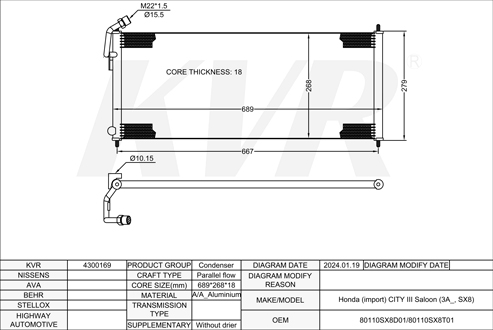 HONDA SALOON,1997-99 D15B7 CONDENSER