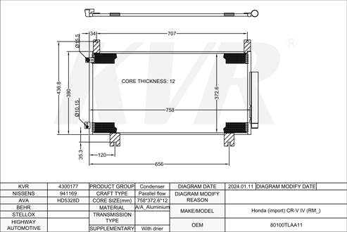 HONDA SUV,2015- K24W CONDENSER
