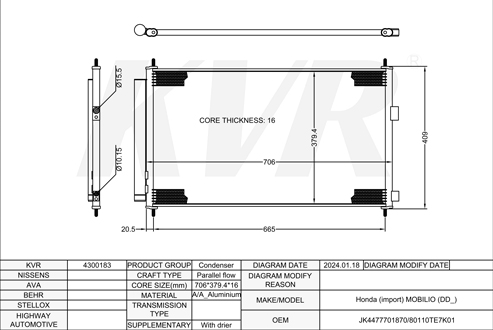 HONDA MPV,2013- L15Z1 CONDENSER