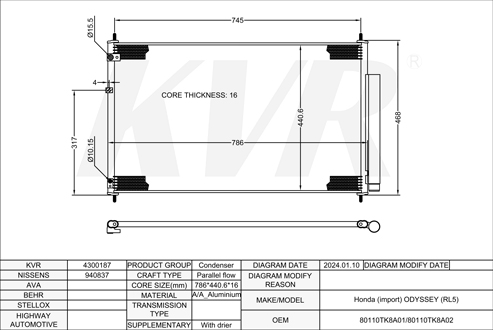 HONDA MPV,2010- J35Z8 CONDENSER