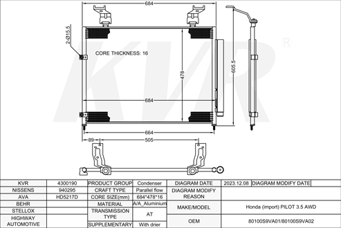 HONDA SUV,2002-04 J35A4 CONDENSER