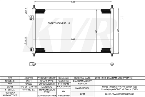 HONDA SALOON,2000-06 D17A6 CONDENSER