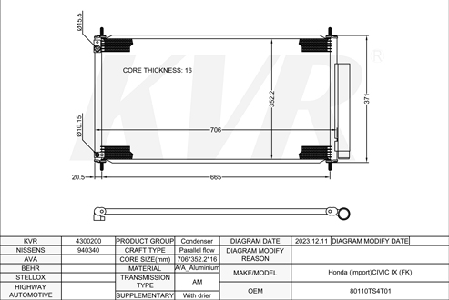 HONDA HATCHBACK,2012- R18Z4 CONDENSER