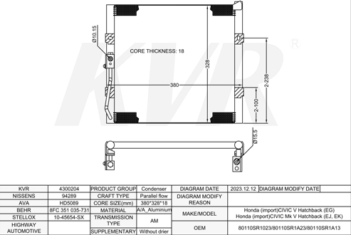 HONDA HATCHBACK,1991-95 D16Z6 CONDENSER