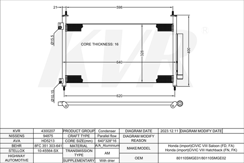 HONDA HATCHBACK,2005- N22A2 CONDENSER