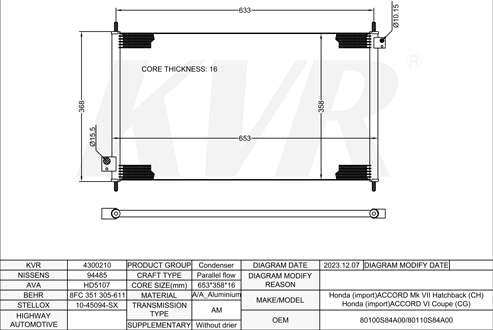 HONDA HATCHBACK,1999-2002 D16B6 CONDENSER