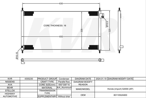 HONDA CONVERTIBLE,1999- F20C1 CONDENSER