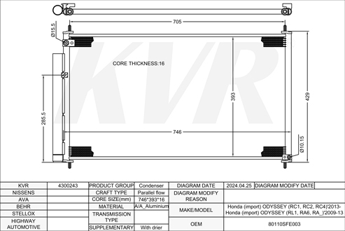 HONDA MPV,2013- K24W CONDENSER